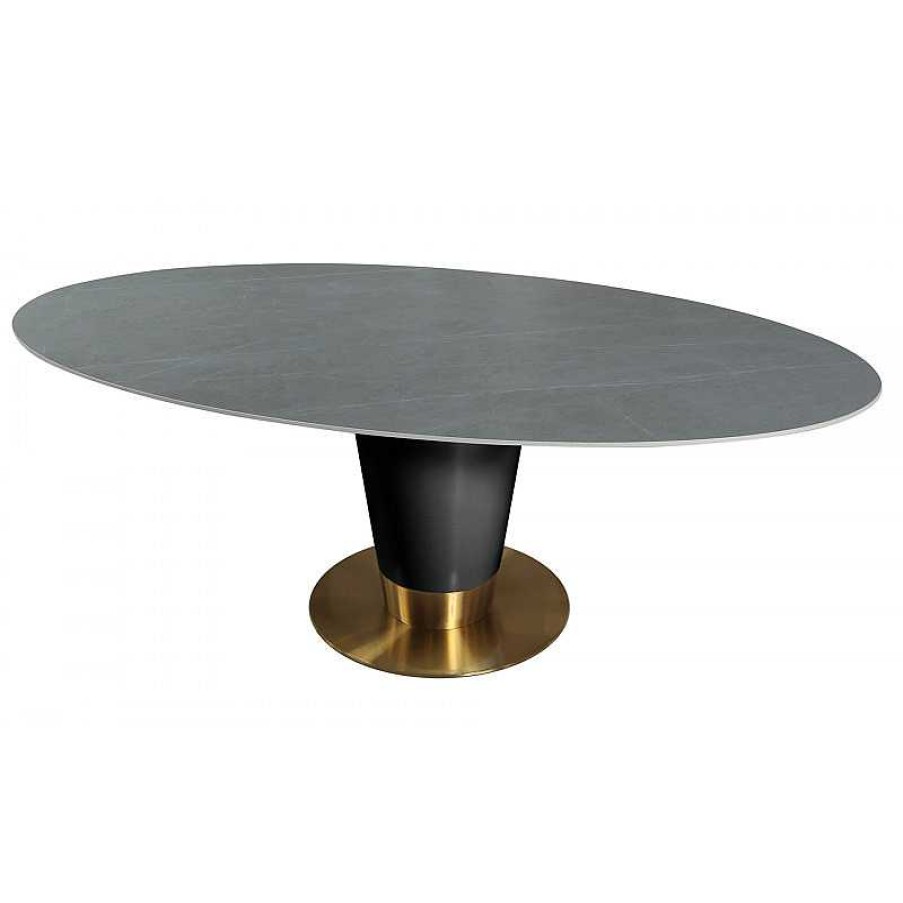 S Jour meubles moss | Table Ovale Plateau C Ramique Effet Marbre Pied Noir - Turin 220X110 Gris