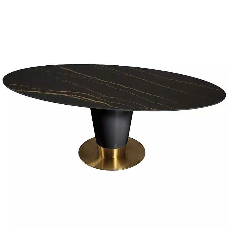 S Jour meubles moss | Table Ovale Plateau C Ramique Effet Marbre Pied Turin 220X110 Noir