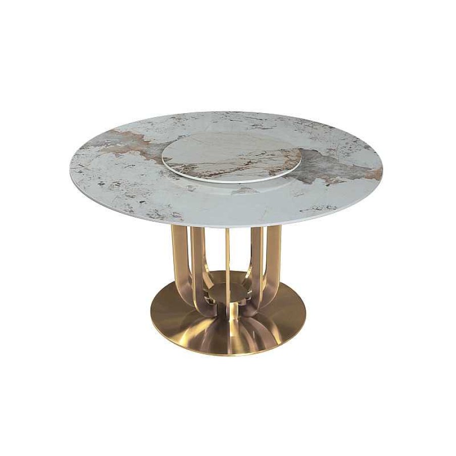 S Jour meubles moss | Table Ronde Plateau C Ramique Pied Dor - Bertille 135 Beige