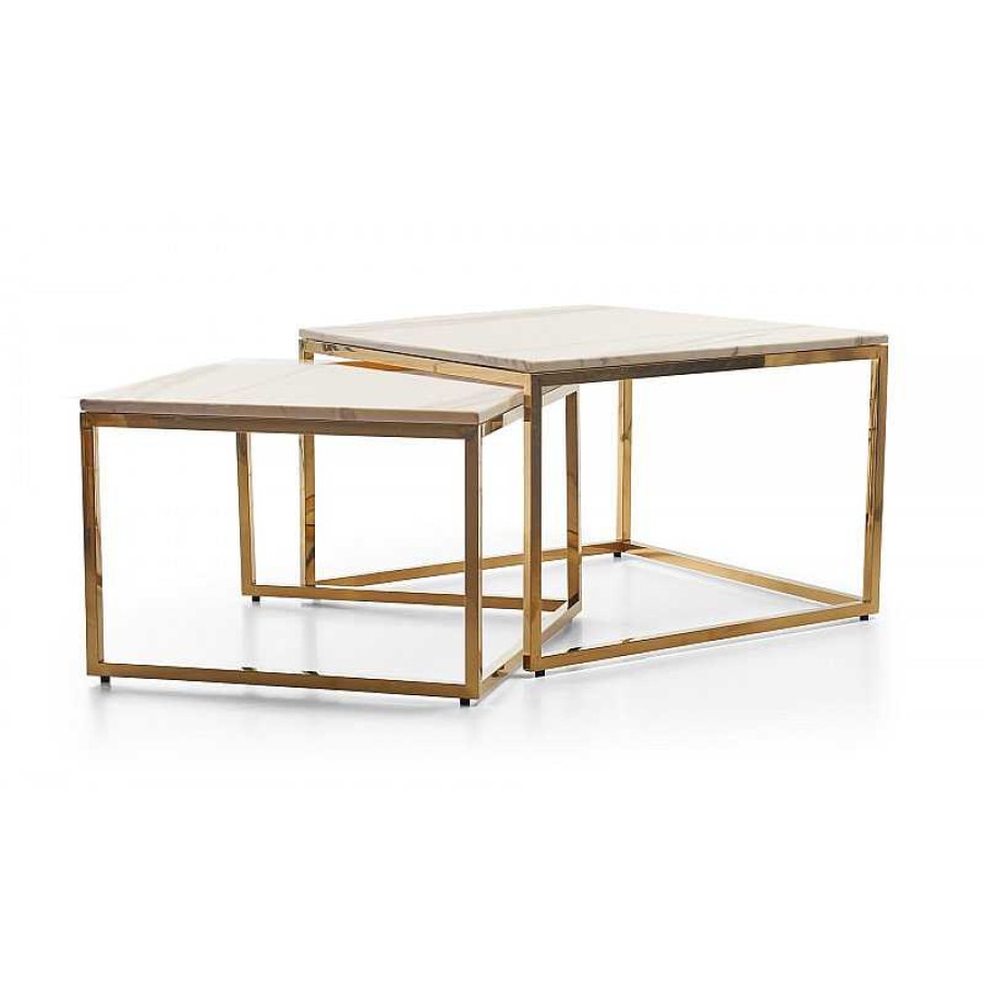 Salon meubles moss | Tables Basses Gigognes Carr Es Effet Marbre Et Pieds Dor S - Coline Blanc