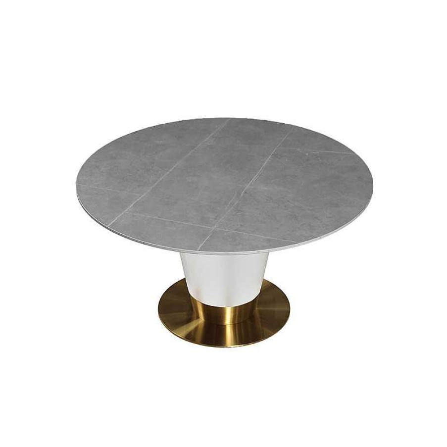 S Jour meubles moss | Table Ronde Plateau En C Ramique Pied Metal Blanc - Naples 150 Gris