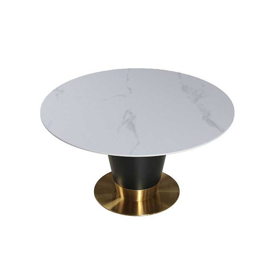 S Jour meubles moss | Table Ronde Plateau En C Ramique Pied Metal Noir - Naples 150 Blanc