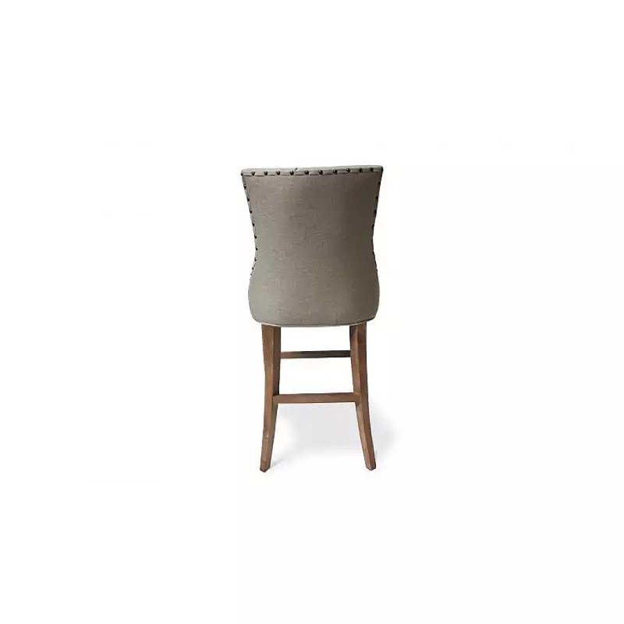 S Jour meubles moss | Tabouret De Cuisine Capitonn Tissu Couleur Lin Pieds Bois - Medicis 65Cm Beige