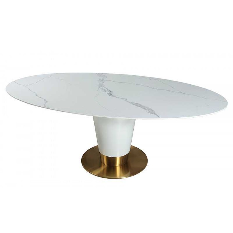 S Jour meubles moss | Table Ovale Plateau C Ramique Effet Marbre Pied Turin 220X110 Blanc