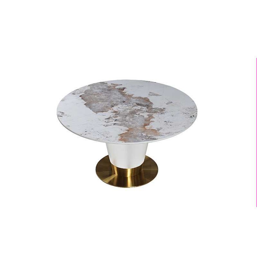 S Jour meubles moss | Table Ronde Plateau En C Ramique Pied Metal Blanc - Naples 150 Beige