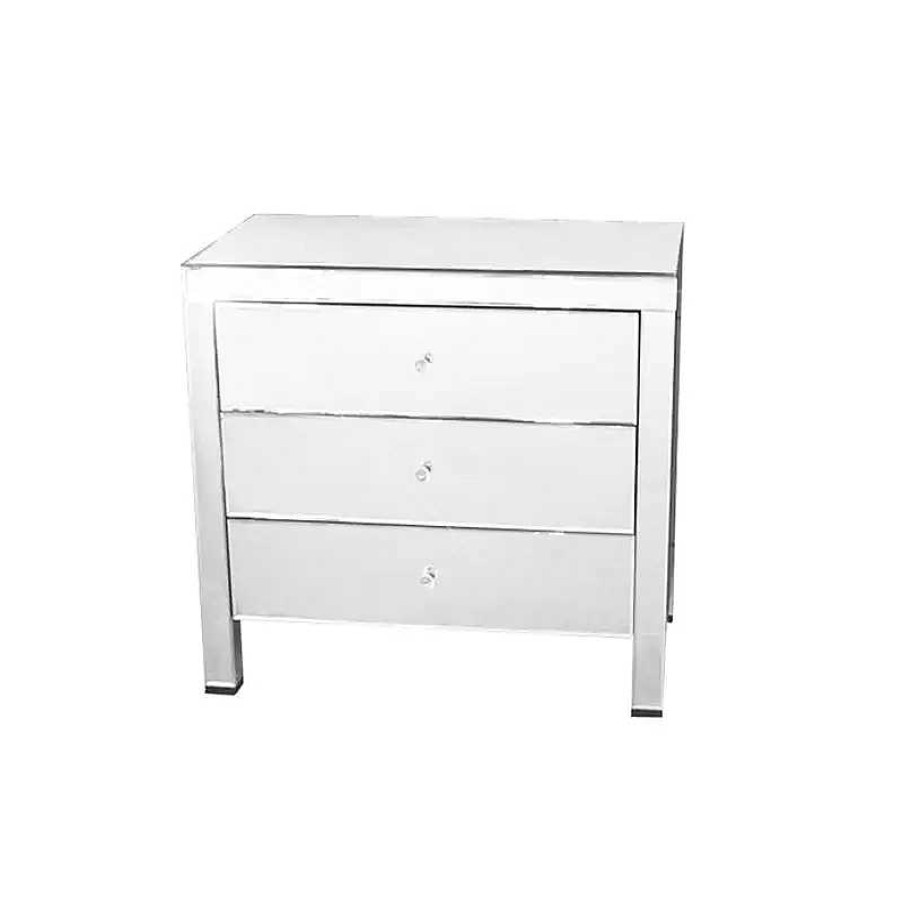 Salon meubles moss | Commode 3 Tiroirs Design Miroir - Aimone 81Cm Argent