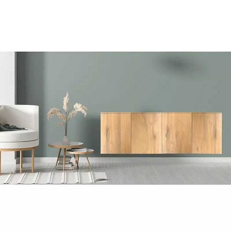 Salon meubles moss | Buffet / Bahut Design 4 Portes Suspendu Ou Sur Pieds - Alex 180Cm Bois Clair 1