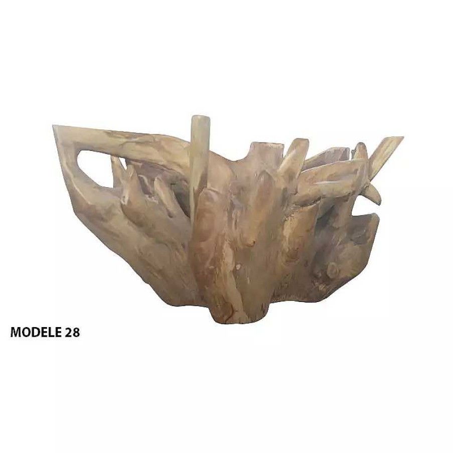 Salon meubles moss | Table Basse Ronde Racine Plateau Verre - Bali 120 Bois Clair 1