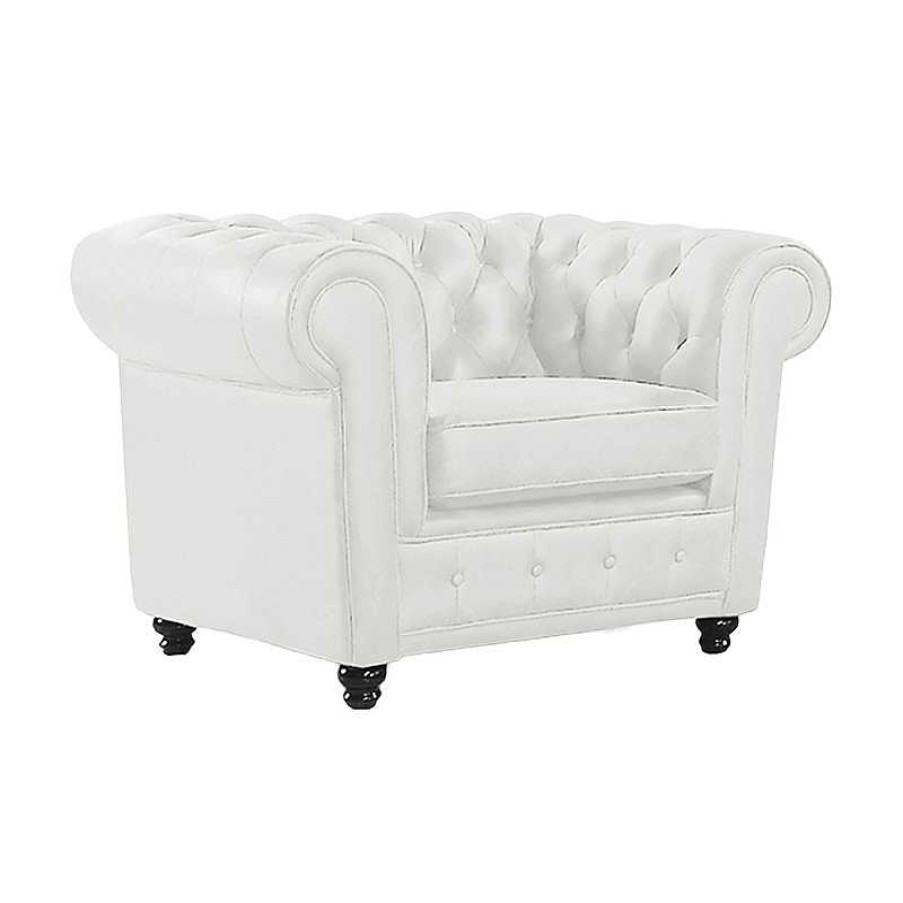 Salon meubles moss | Fauteuil Chesterfield En Cuir - Liverpool Blanc